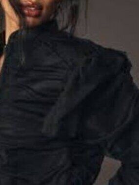 Anthropologie Black Tulle Ruched Bomber Jacket NWT